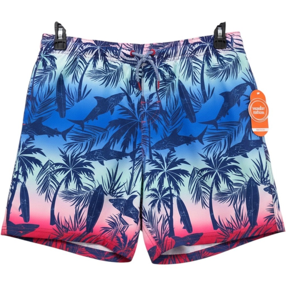 Wonder Nation Boys Swim Trunks Husky L 10-12 Shark Tropical Ombre Blue Pink